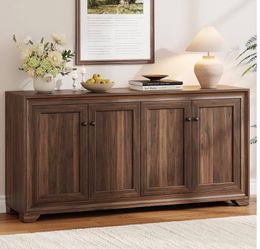 Dark Walnut 4-Door Sideboard Buffet Cabinet