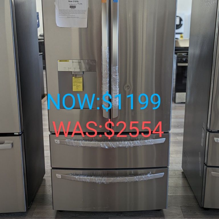 29cu French Door Refrigerator with External Water Dispenser. Double Drawer Bottom Freezer with Ice Dispenser 