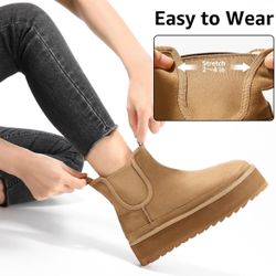 Brown Platform Slip-On Ankle Boots