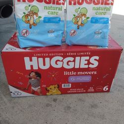Brand New Case Of Huggies Little Movers Size 6 Comes With Huggies Wipes!