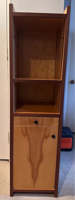 Solid Wood Narrow Storage Tower / Bookcase with Drawer & Cabinet – 60” Tall