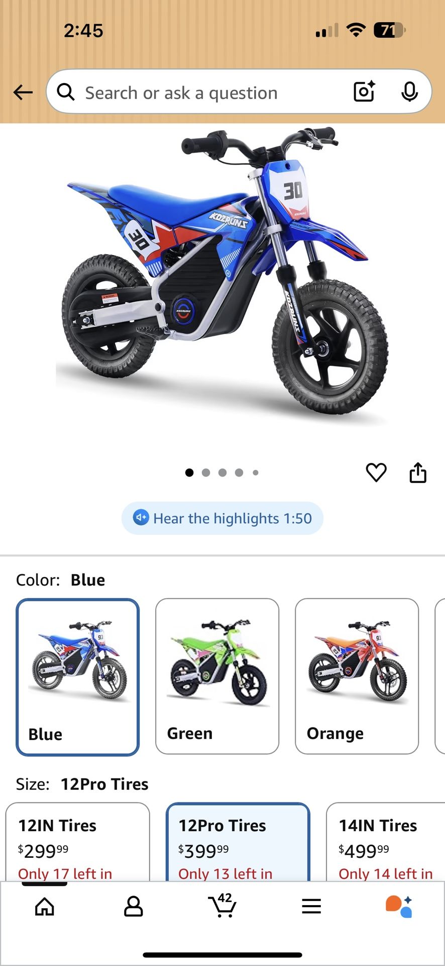 AIII Electric Dirt Bike for Kids 3-7, High Performance Racing Grade Motorcycle, Up to 8MPH, 2 Speed Settings, 12-Inch Off-Road Tires, Rear Disc Brakes