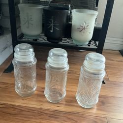 Vintage 1982 Planters Mr Peanuts 3 Glass Containers With Sealed Glass Lids