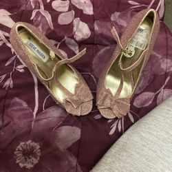 Steve Madden Pink Glitter Bow Straps Peep Toe Pump Heels Size 12