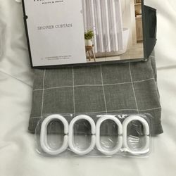 Gray Shower Curtain/ New in Box / with Hooks/ see descriptions 