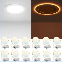 Amico 12 Pack 6 Inch LED Recessed Light with Night Light, 5CCT, 1100LM Ultra-Thin Ceiling Light, 5%-100% Dimmable, No Flicker, 2700K-5000K, Canless Wa