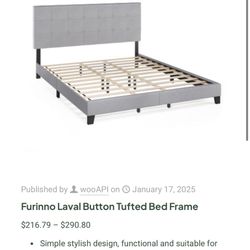 Button Tufted Queen Bed Frame -  NEW