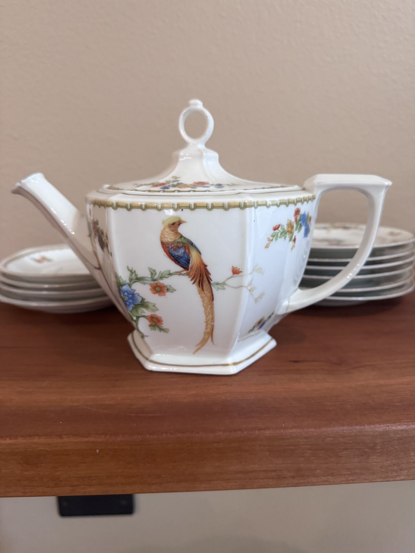Hand Painted Bird and Floral Tea Set