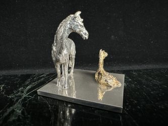 Silver and Gold-Tone Horse and Foal Figurine on Base