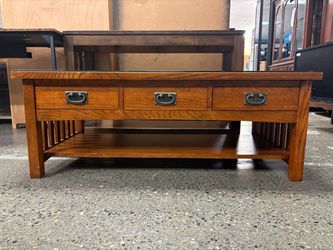 TRADEWINS Solid Wood Mission Style Glass Top Coffee Table w/ 3 Drawers