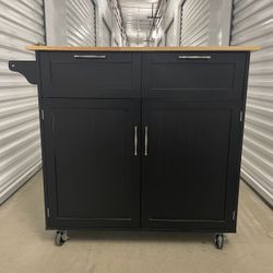 Rolling Kitchen Cart Island Heavy Duty Storage Trolley Cabinet Utility Black