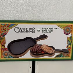 Bamboo Guitar Cast Iron Fajita Set
