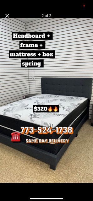 Queen Size Bed Headboard Frame Mattress And Box Spring All Included Brand New Furniture Yes We Deliver