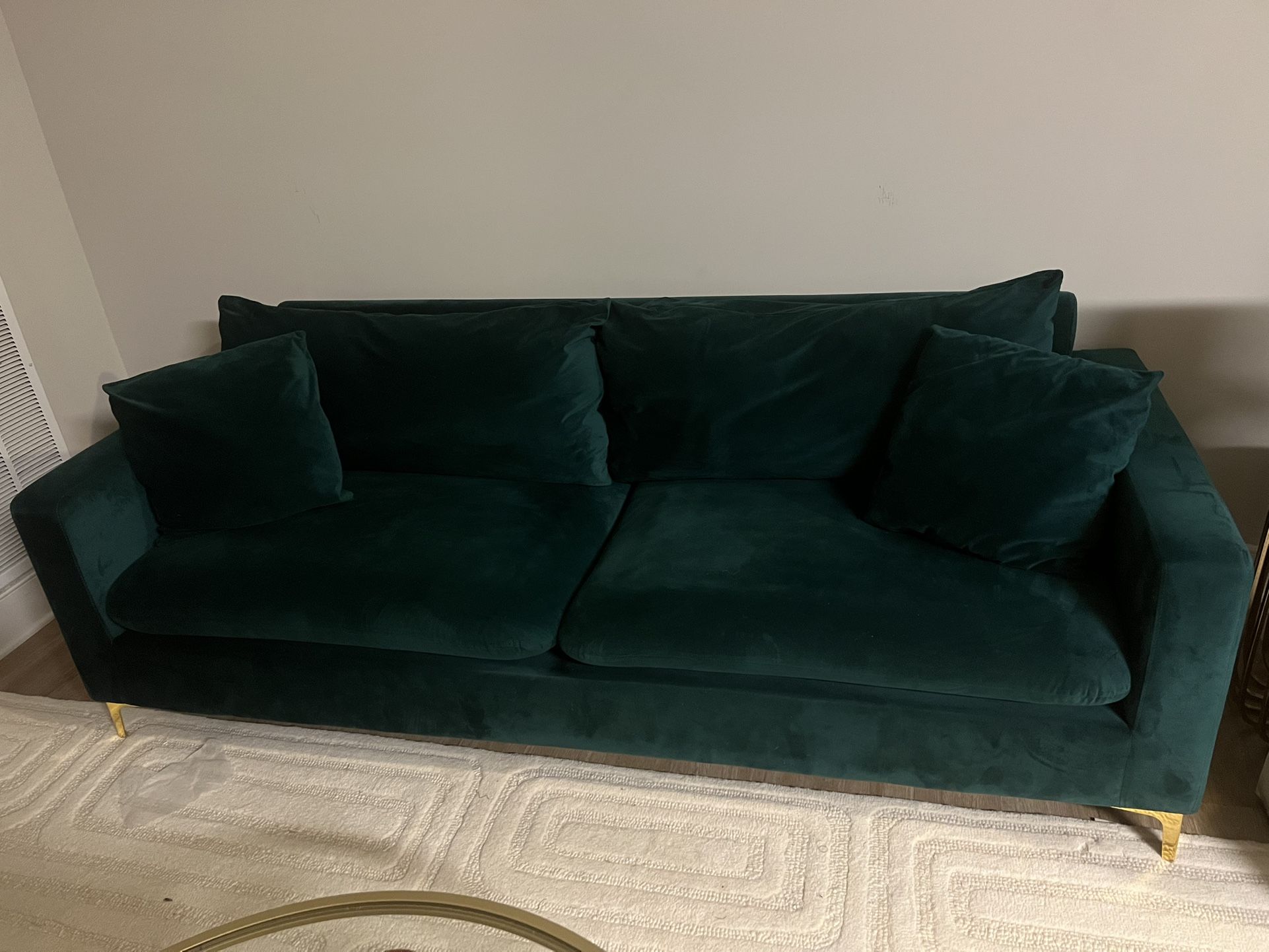 GREEN VELVET SOFA and ARM CHAIR