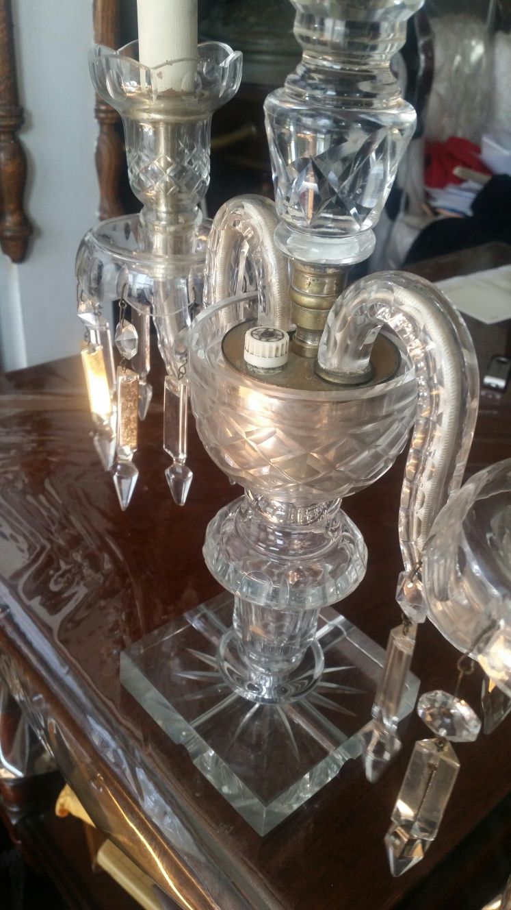 Antique glass cut candelabra (2)