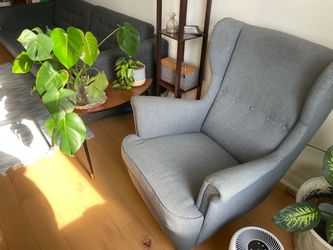 IKEA Living Room Set – Morabo Sofa + Strandmon Wing Chair (Gray)