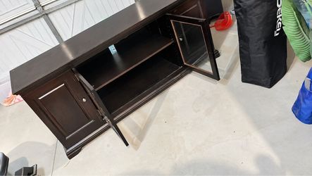 Dark Wood TV Stand with Cabinet Doors