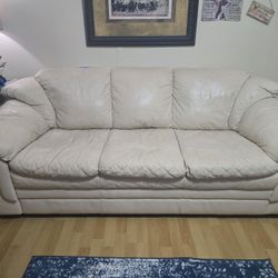 Cream Colored LEATHER Couch 