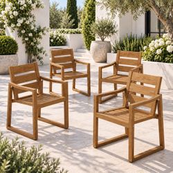 Teak Fox Dining – Set of 4 All-Weather Outdoor Dining Chairs