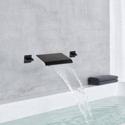 Matte Black Waterfall Tub Filler Faucet Wall Mount 2-Handle Bathtub Faucet
