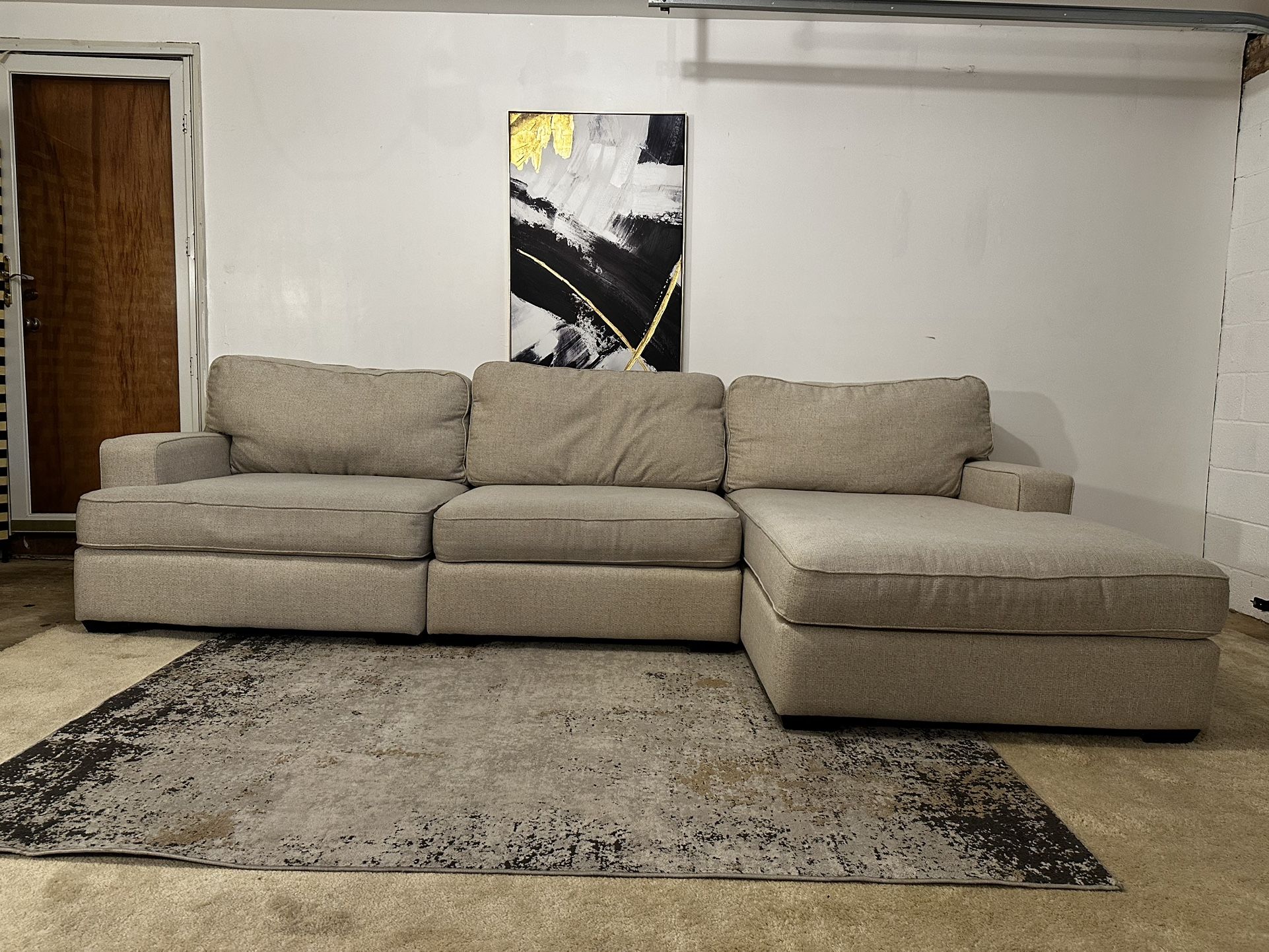 Large Beige La-Z-Boy Sectional Sofa