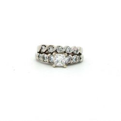 Ladies 1.2ctw Natural Diamond Princess 14k White Gold Wedding Set Size 5 11060755
