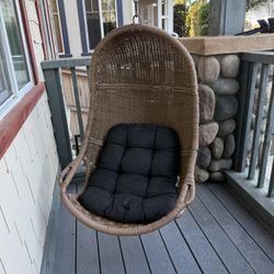 Boho Rattan Hanging Chair w/ Chain & Cushion – Outdoor/Indoor