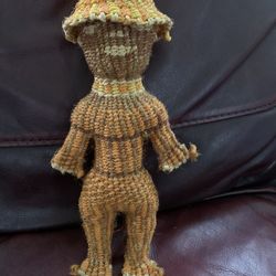 Vintage Mexican Folk Art Handmade Woven Jute Doll/Baby Rattle w/Bells Inside