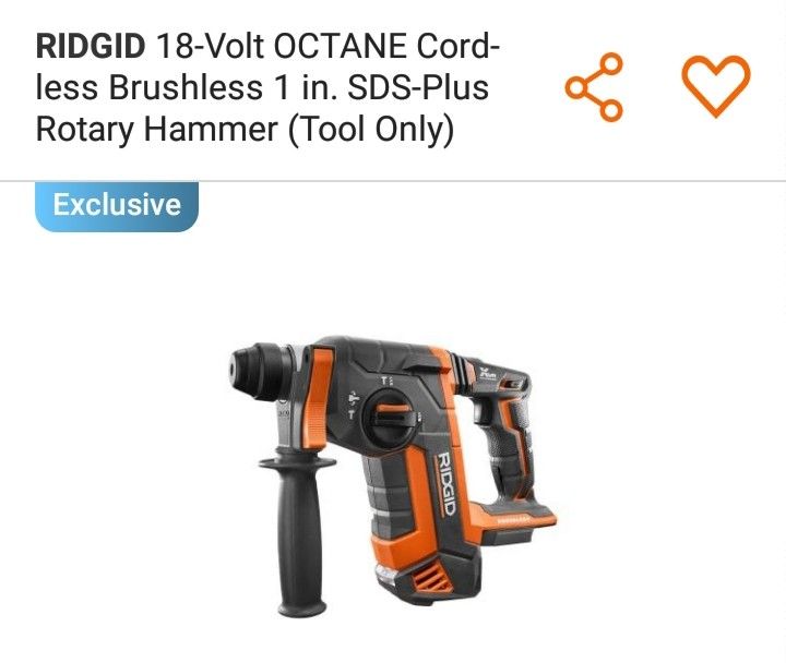 RIDGID 18 Volt OCTANE Cordless Brushless SDS Plus Rotary