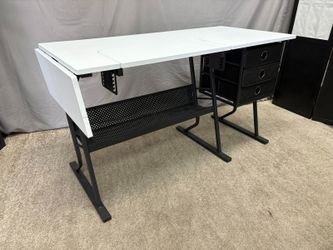 Modern Industrial White Craft Desk w/ Adjustable Tray