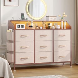 Pink Dresser TV Stand for Bedroom with 9 Drawers