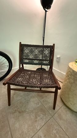 Genuine Cowhide & Solid Wood Accent Chair | Rustic Leather Woven Chair