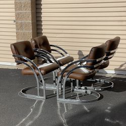 Vintage Milo Baughman Style Chrome Dining Chairs