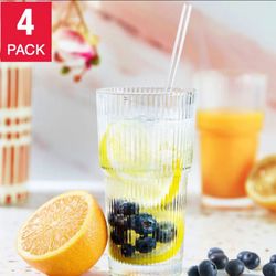 Mesa Ribbed 20 oz. Glass Cups with Lids & Straws, 4-pack