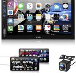 Hieha Car Stereo Compatible with Apple Carplay and Android Auto, 7 Inch Double Din Stereo with Bluetooth, Touch Screen Radios MP5 Player with A/V Inpu