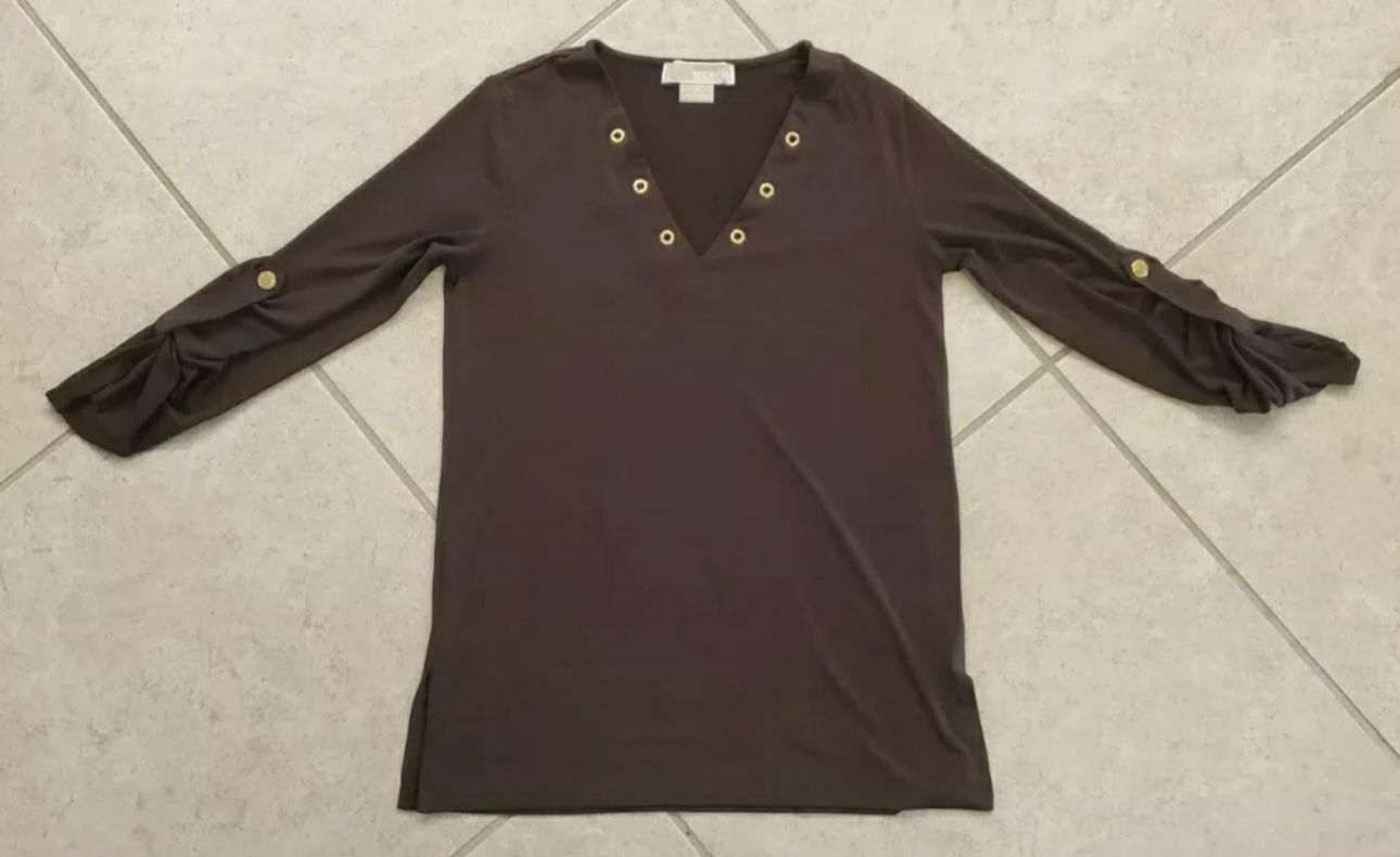 Women's Michael Kors Roll Tab Blouse Size P Brown