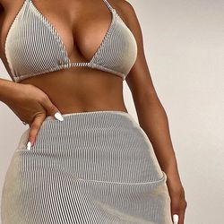 3 Pieces Bikini Set - Skirt Coverup