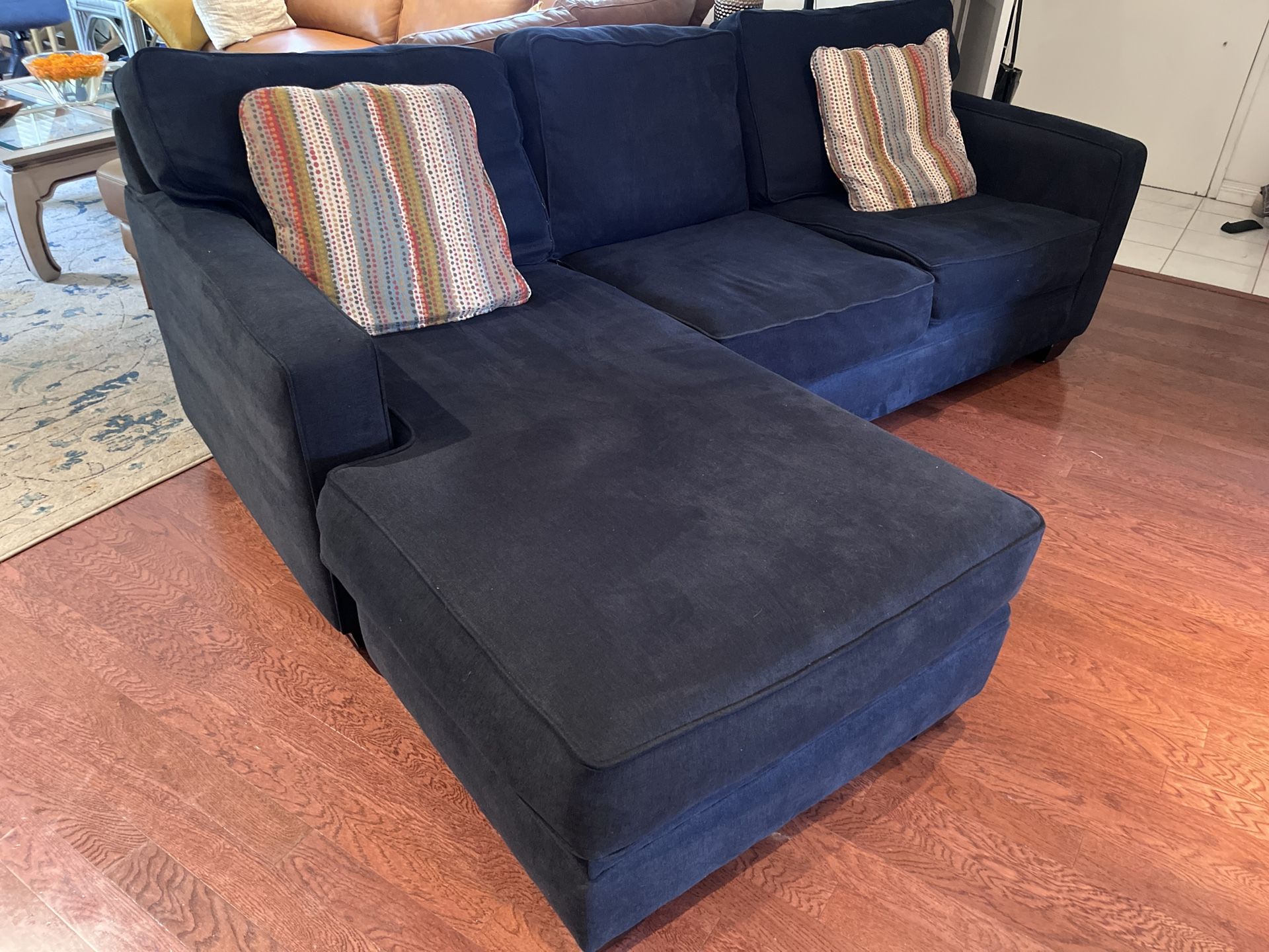 Need Gone!! Bonaterra Dark Blue Fabric Sofa w/ Reversible Chaise – $250 OBO (Long Beach)
