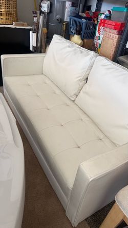 White Tufted Leather Sofa