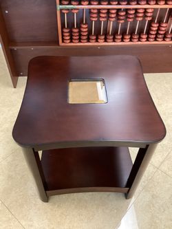 Wood End Table With  Center Glass Top 