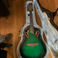 Ovation Quilted Green Sunburst Acoustic /Electric Guitar W/ Ovation Case