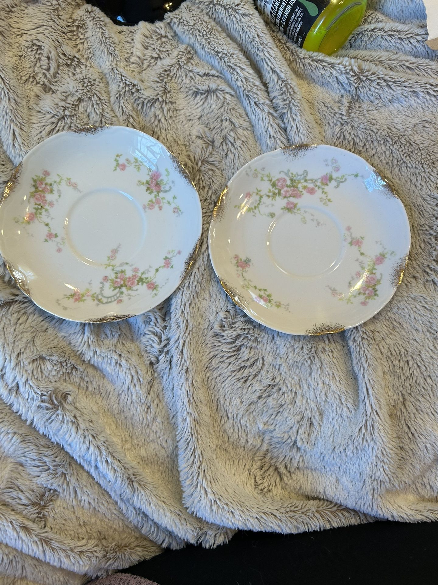 Vintage Warwick China Old Abbey Saucers Pink Roses Gold Trim Set of Two