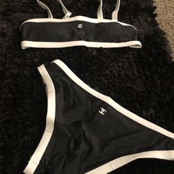 chanel black and white bathing suit top
