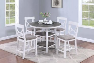 5pc Dining Set Counter height 42D x 36H white and gray table and 4 chairs pick up delivery available