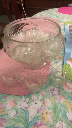 Antique Glass bowl with cups
