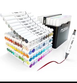 Brush Markers, Brush & Chisel Dual Tips Professional Artist Markers, Drawing Marker Set with Carrying Case  80colors