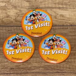 Disneyland Resort Park First / 1st Visit 3" Back Button Pin Collectible 3 TOTAL
