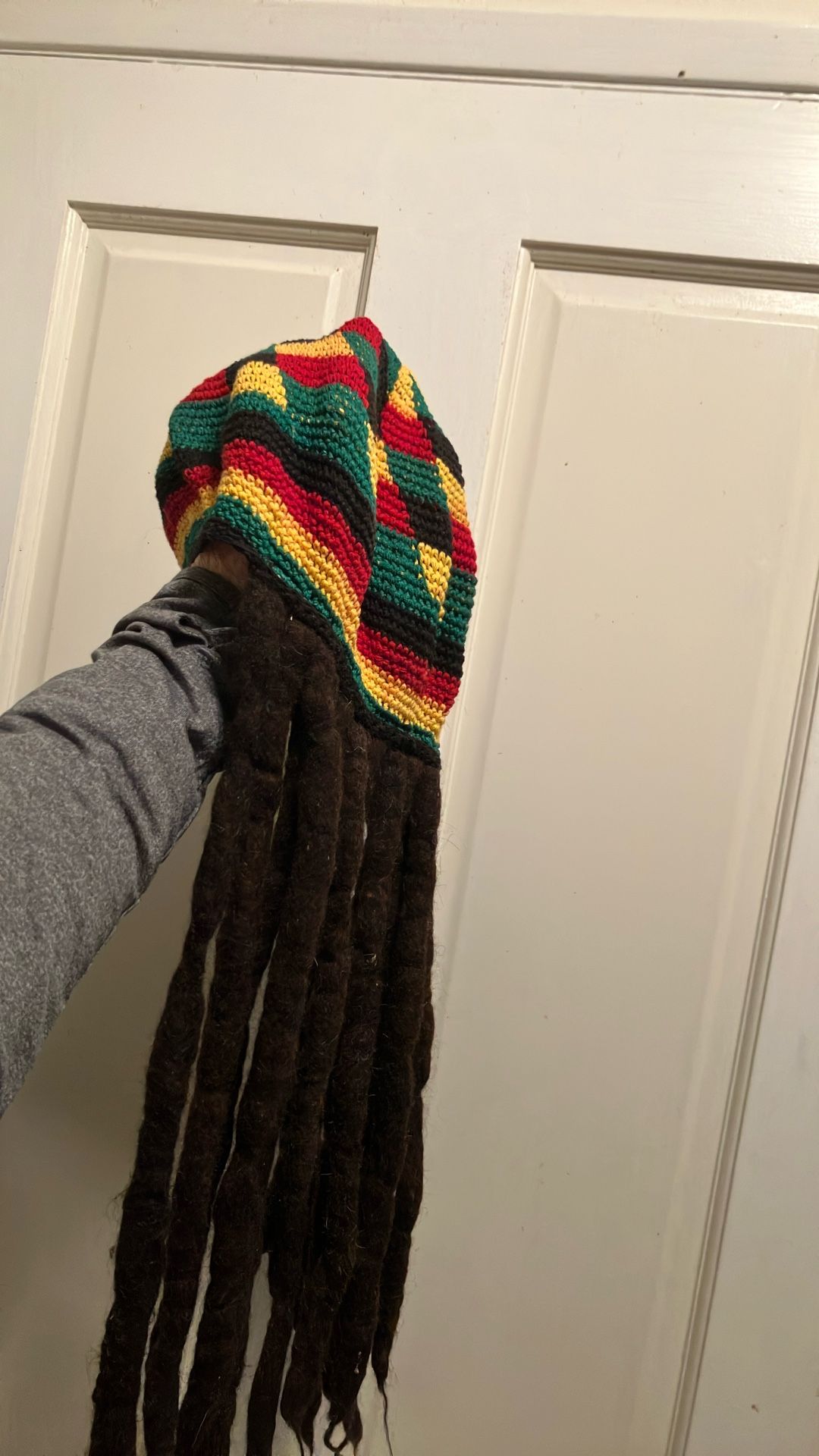 Dreds On Colorful Crocheted Cap