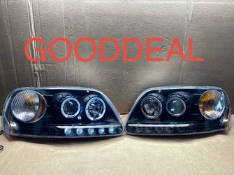 #OH205 97-03 FORD F150 97-02 FORD EXPEDITION BLACK HALO LED HALOGEN HEADLIGHT PAIR