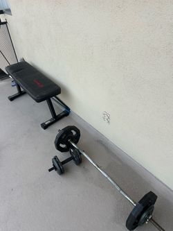 Marcy Flat Weight Bench with Barbell and Dumbbell Set